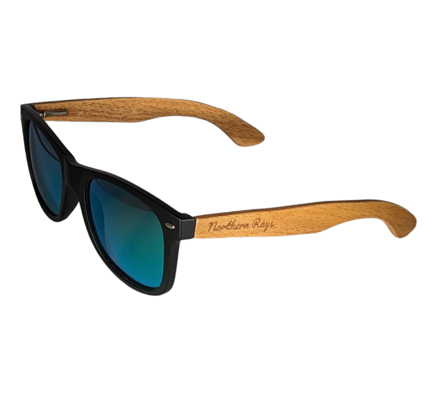 BEECH WOOD SUNGLASSES WITH MIRROR GREEN LENS