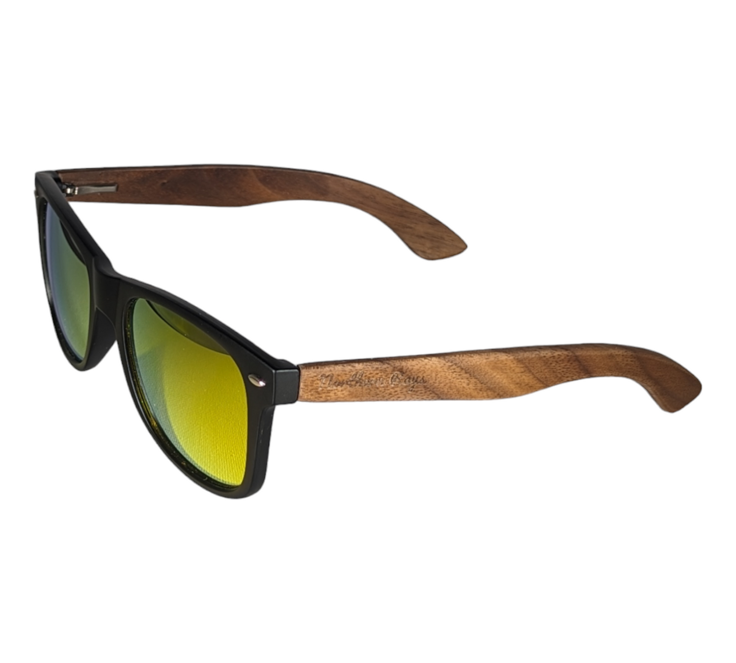 WALNUT WOOD SUNGLASSES WITH YELLOW MIRROR LENS