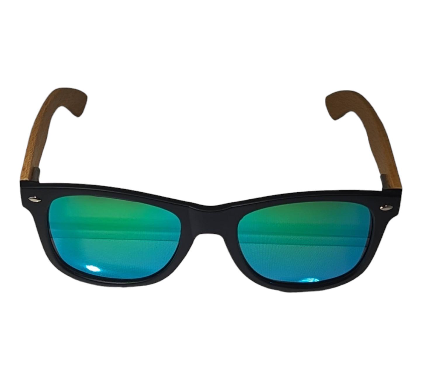 BEECH WOOD SUNGLASSES WITH MIRROR GREEN LENS