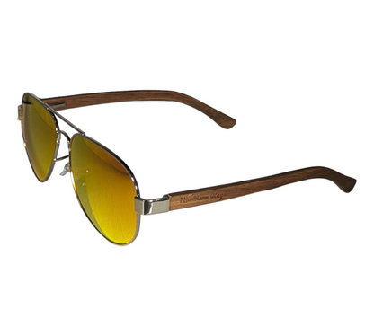 WALNUT WOOD AVIATORS WITH RED MIRROR LENS