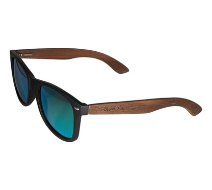 WALNUT WOOD SUNGLASSES WITH GREEN MIRROR LENS