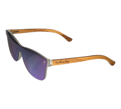 BEECH WOOD RIMLESS SUNGLASSES WITH GREEN/PURPLE MIRROR LENS