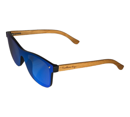 BEECH WOOD RIMLESS SUNGLASSES WITH ICE BLUE MIRROR LENS