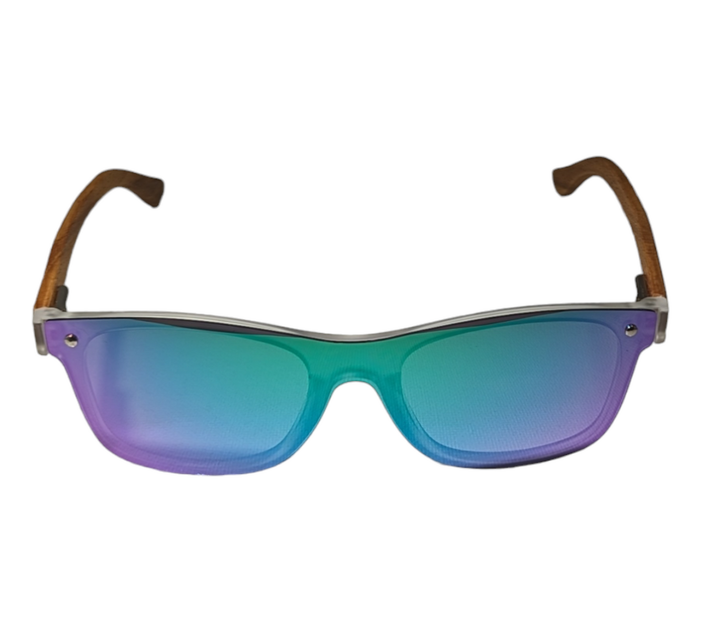 BEECH WOOD RIMLESS SUNGLASSES WITH GREEN/PURPLE MIRROR LENS