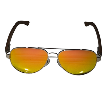 WALNUT WOOD AVIATORS WITH RED MIRROR LENS