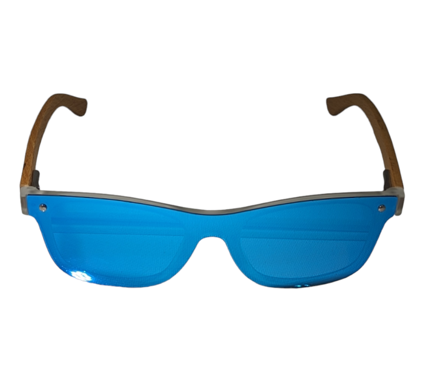 BEECH WOOD RIMLESS SUNGLASSES WITH ICE BLUE MIRROR LENS