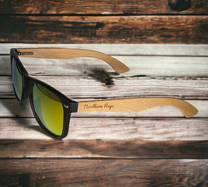 BEECH WOOD SUNGLASSES WITH YELLOW MIRROR LENS